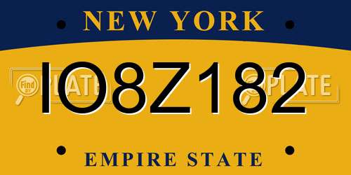 IO8Z182 New York License Plate