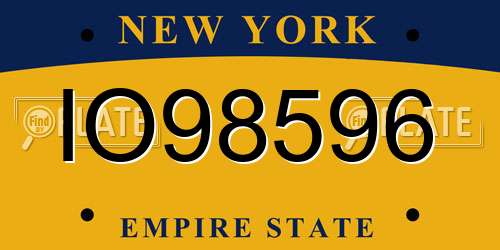 IO98596 New York License Plate