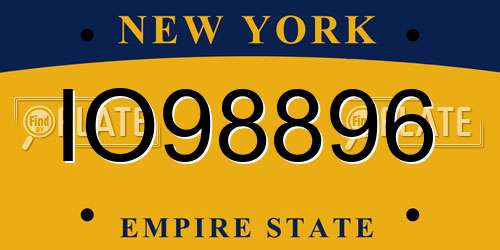 IO98896 New York License Plate