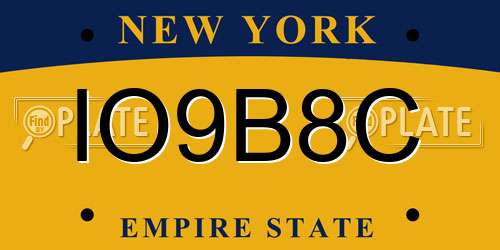 IO9B8C New York License Plate