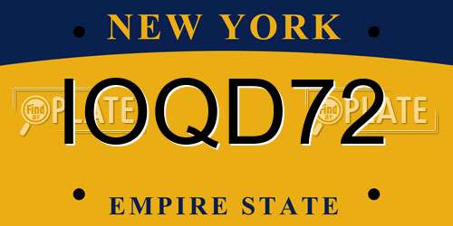 IOQD72 New York License Plate