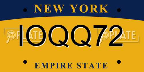 IOQQ72 New York License Plate