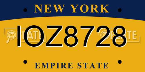 IOZ8728 New York License Plate