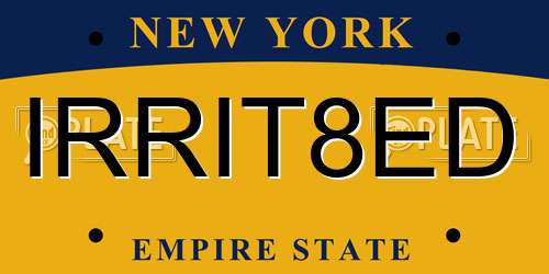 IRRIT8ED New York License Plate
