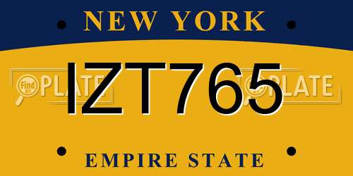 IZT765 New York License Plate