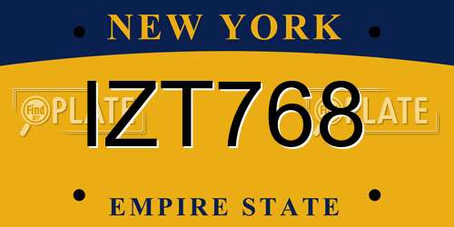 IZT768 New York License Plate