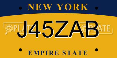J45ZAB New York License Plate