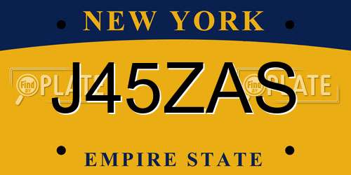 J45ZAS New York License Plate