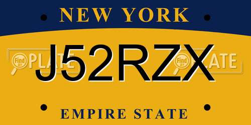 J52RZX New York License Plate