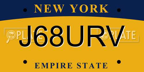 J68URV New York License Plate
