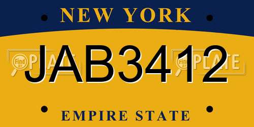 JAB3412 New York License Plate