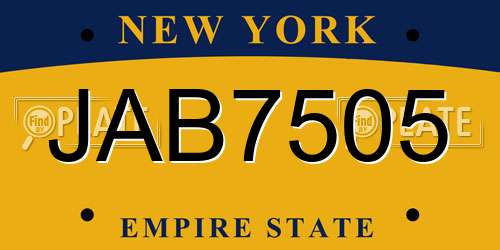 JAB7505 New York License Plate