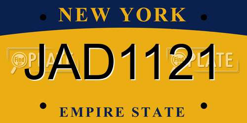 JAD1121 New York License Plate