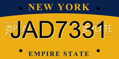 JAD7331 New York License Plate