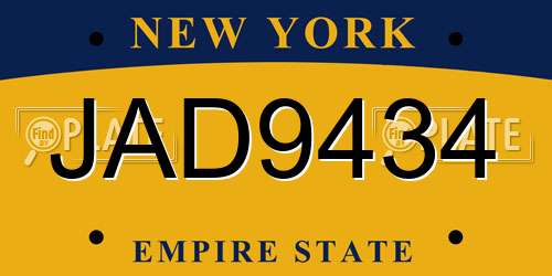 JAD9434 New York License Plate