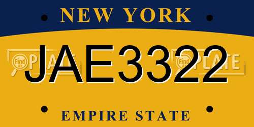 JAE3322 New York License Plate