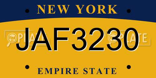 JAF3230 New York License Plate