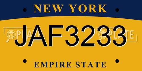 JAF3233 New York License Plate