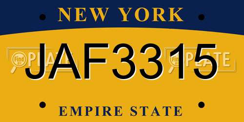 JAF3315 New York License Plate