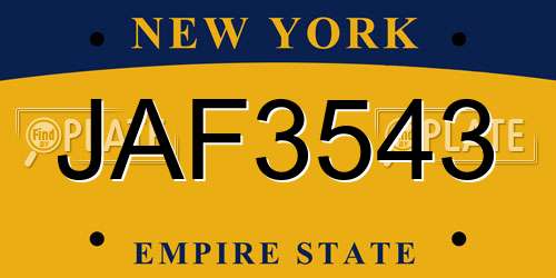 JAF3543 New York License Plate