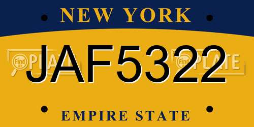JAF5322 New York License Plate