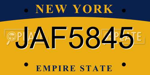 JAF5845 New York License Plate