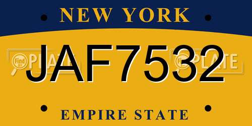 JAF7532 New York License Plate