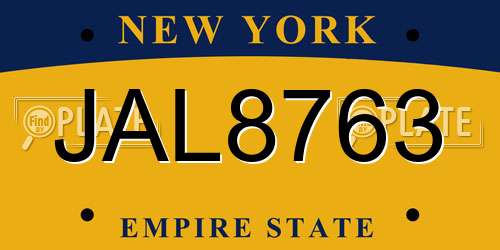 JAL8763 New York License Plate