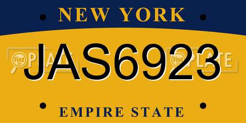 JAS6923 New York License Plate