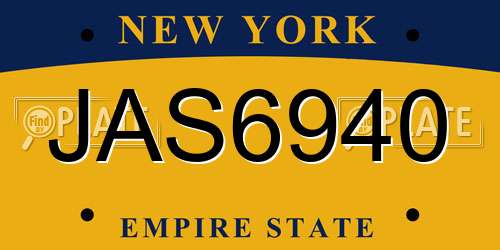 JAS6940 New York License Plate
