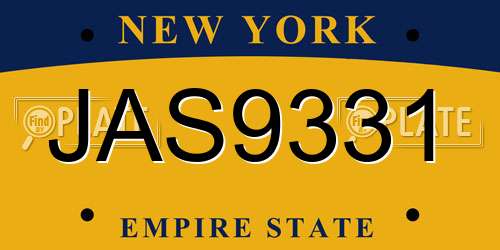 JAS9331 New York License Plate