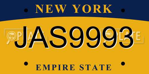 JAS9993 New York License Plate