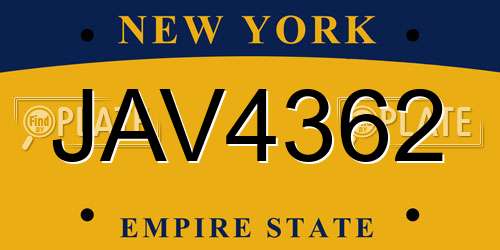 JAV4362 New York License Plate