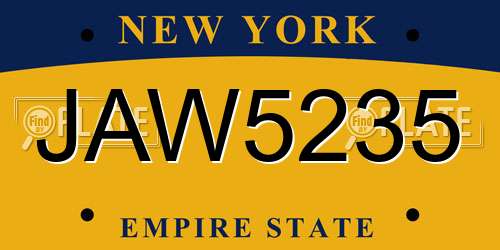 JAW5235 New York License Plate