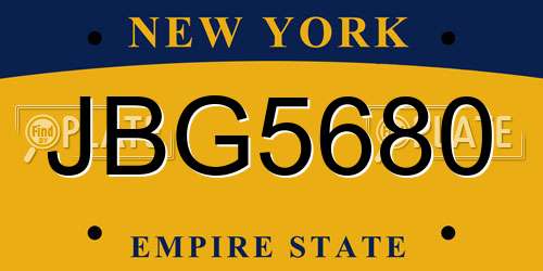 JBG5680 New York License Plate