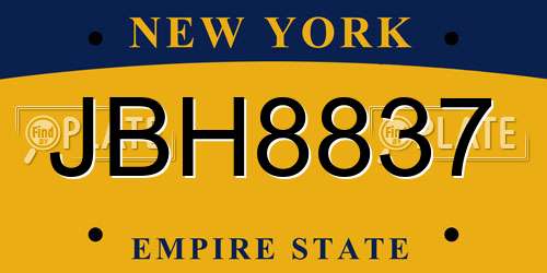 JBH8837 New York License Plate