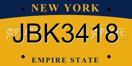 JBK3418 New York License Plate
