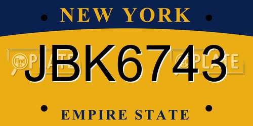 JBK6743 New York License Plate