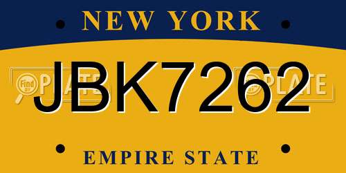 JBK7262 New York License Plate