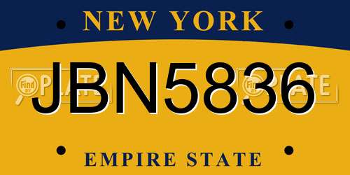 JBN5836 New York License Plate