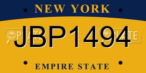 JBP1494 New York License Plate
