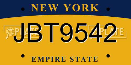 JBT9542 New York License Plate