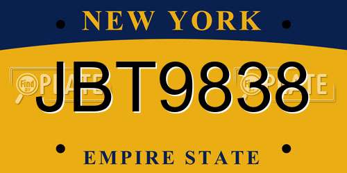 JBT9838 New York License Plate