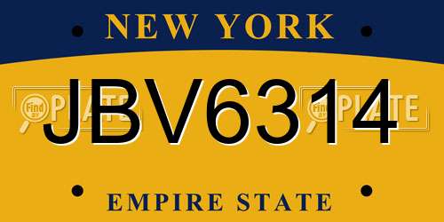 JBV6314 New York License Plate