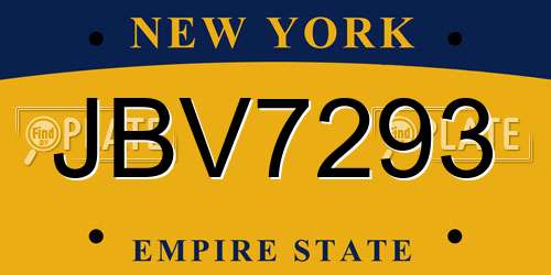 JBV7293 New York License Plate