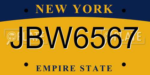 JBW6567 New York License Plate