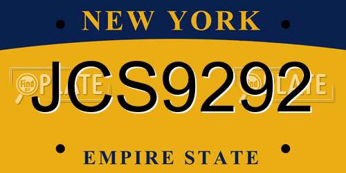 JCS9292 New York License Plate