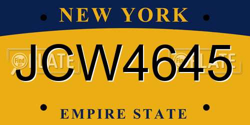 JCW4645 New York License Plate