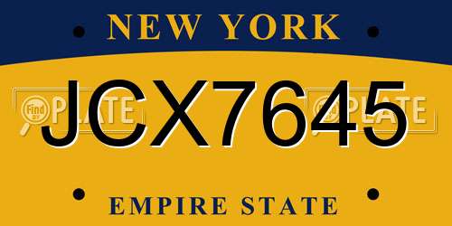 JCX7645 New York License Plate
