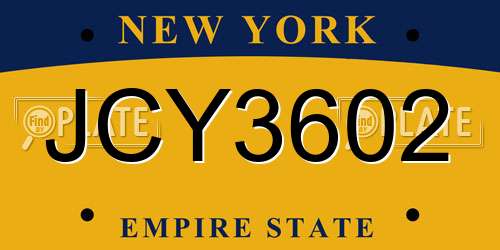 JCY3602 New York License Plate